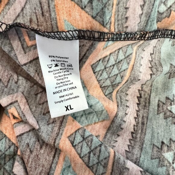 LuLaRoe Carly Orange Teal/Brown Tribal Print Hi-Lo Hem Dress Sz XL - Picture 8 of 8